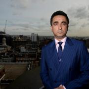 Lawyer Aamer Anwar photographed at the top of the Mackintosh Tower, at the Lighthouse looking out over Glasgow. Mitchell Lane, Glasgow..13/3/15.(Photo by Kirsty Anderson/Herald & Times) - KA.