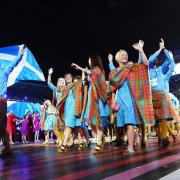 Scottish athletes enter Celtic Park for the opening ceremony of the Glasgow 2014 Commonwealth Games.