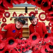 Chelsea pensioners John Hellewell (right) and Barrie Davey take a look around the workshop during a visit to the Lady Haig Poppy Factory in Edinburgh Jane Barlow/PA Wire