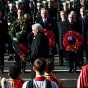 German President Frank-Walter Steinmeier lays a wreath during the Remembrance Sunday memorial at the Cenotaph on Whitehall on November 11, 2018 in London. Photograph: Jack Taylor/Getty Images