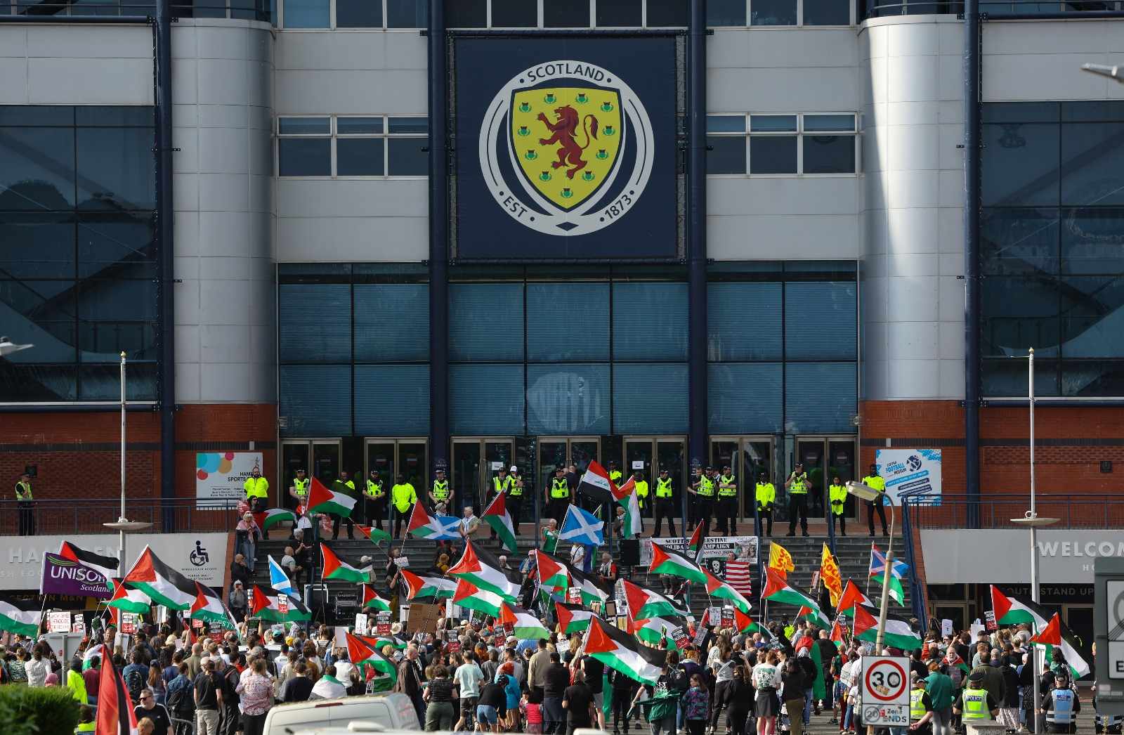 Pro-Palestine protest before Scotland v Israel women’s match