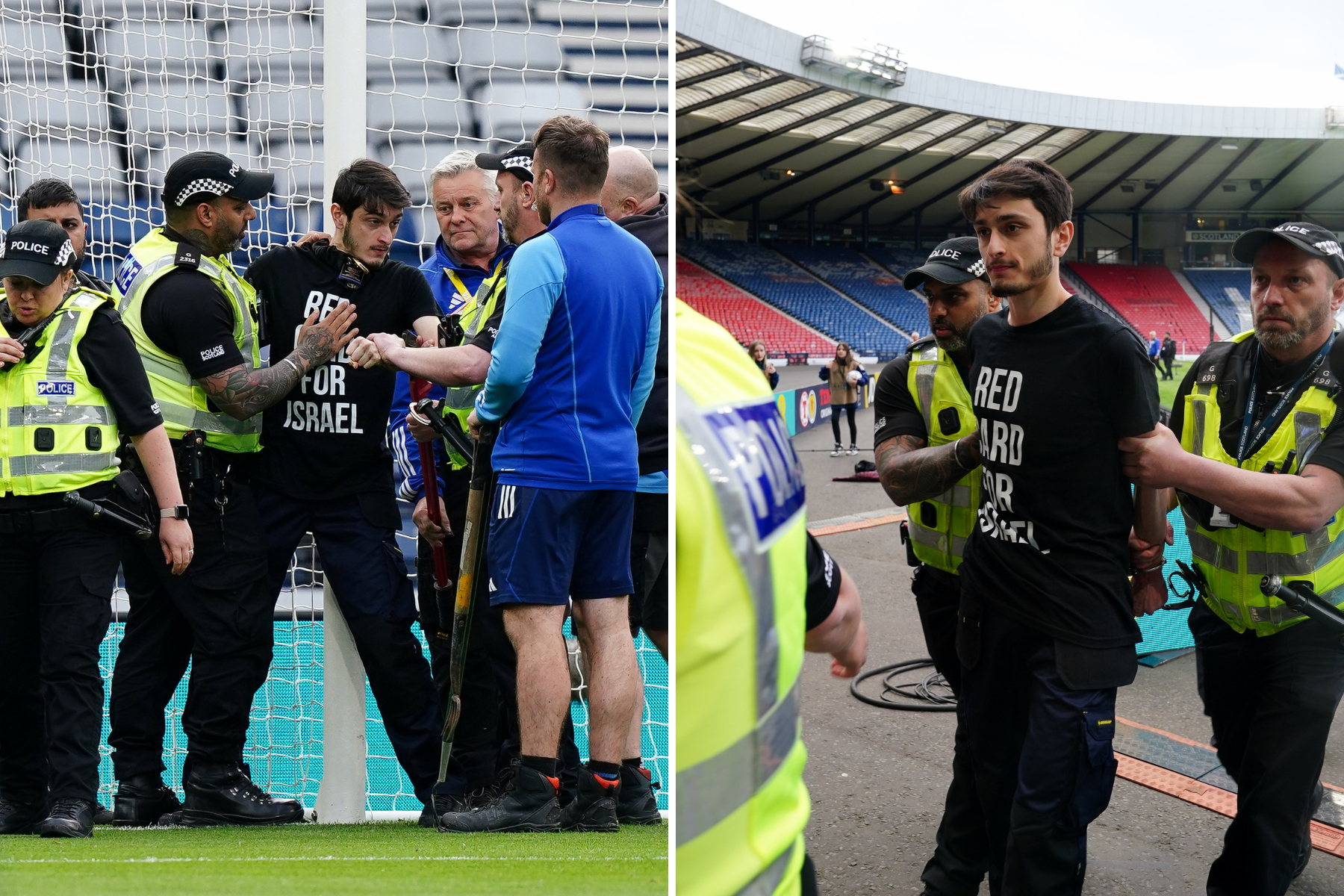 Scotland vs Israel delayed after protestor chained to posts