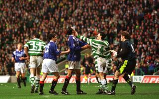Jackie McNamara takes a swing at Mark Hateley during the 90s