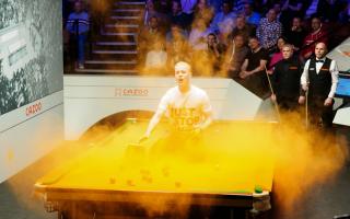 The Just Stop Oil protest which disrupted the World Snooker Championships at the Crucible Theatre, Sheffield, last month