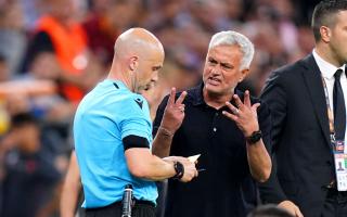 Jose Mourinho has been suspended by UEFA for four matches over his abusive behaviour towards English referee Anthony Taylor, left, during last month’s Europa League final (Adam Davy/PA)