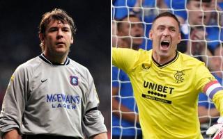 Rangers goalkeeping greats Andy Goram, left, and Allan McGregor in action for the Ibrox club