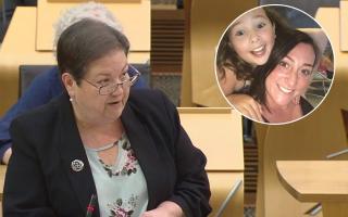 Jackie Baillie, Milly M1ain and her mother Kimberly Darroch