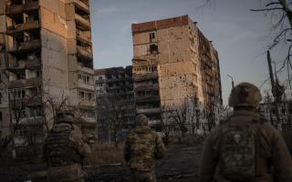 Ukrainian soldiers on duty in Vuhledar