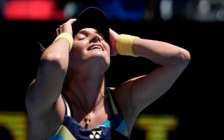 Dayana Yastremska celebrates her quarter-final win (Alessandra Tarantino/AP)