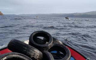 Some of the tyres on board a vessel during the clean-up at Loch Ness