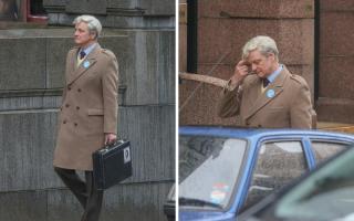 Colin Firth as Dr Jim Swire filming the Lockerbie drama in Glasgow's St Vincent Street
