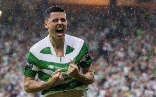 Tom Rogic celebrates after his iconic goal for Celtic against Aberdeen in the Scottish Cup Final.