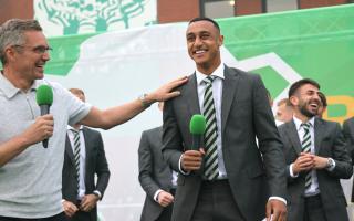Celtic striker Adam Idah is interviewed at Parkhead following his side's Scottish Gas Scottish Cup final win over Rangers at Hampden today