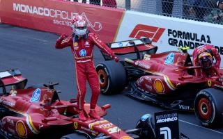 Charles Leclerc celebrates victory at his home race (AP Photo/Luca Bruno)