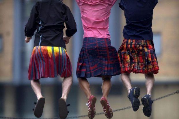 JUMP FOR JOY: Wearing a kilt without underpants could help to boost men's fertility, as well as get them noticed. Picture: Gordon Terris