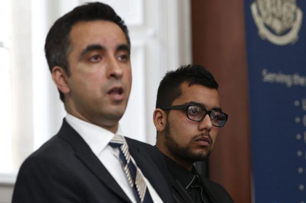 OFFICIAL COMPLAINT: Lawyer Aamer Anwar and Mr Yaqoob detail their grievance against police. Picture: Colin Mearns