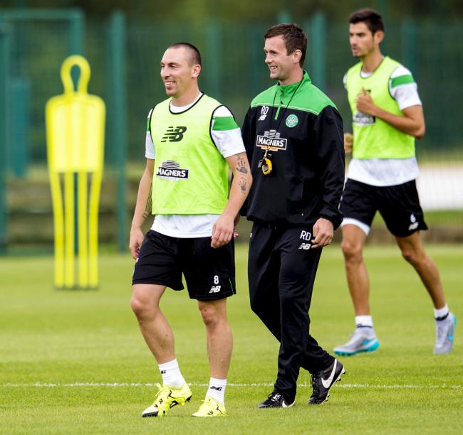 Scott Brown and Ronny Deila in Celtic training at Lennoxtown.