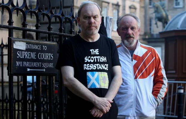 HeraldScotland: Sean Clerkin of The Scottish Resistance and Colin Lafferty at the Courtof Session in Edinburgh tuesday to support the Indy Camp case.Pic Gordon Terris/The Herald23/2/16 (57075540)