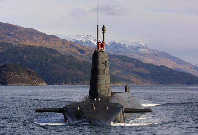 The Royal Navy's Vanguard Class Trident Nuclear Submarine HMS Vengeance, pictured sailing in Loch Long, Scotland



Pic by Graeme Hart

Copyright Perthshire Picture Agency

Tel: 01738 623350 / 07990 594431 (58446191)
