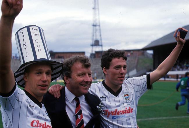 Kenny McDowall and Paul Lambert (right) celebrate St Mirren's Scotish Cup win with Alex Smith