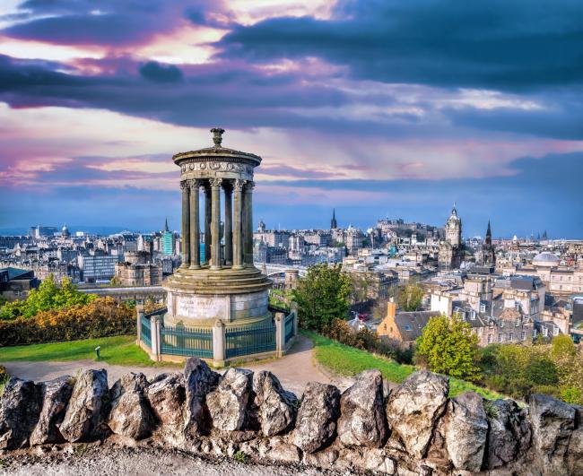 Edinburgh panorama with Calton Hill in Scotland.