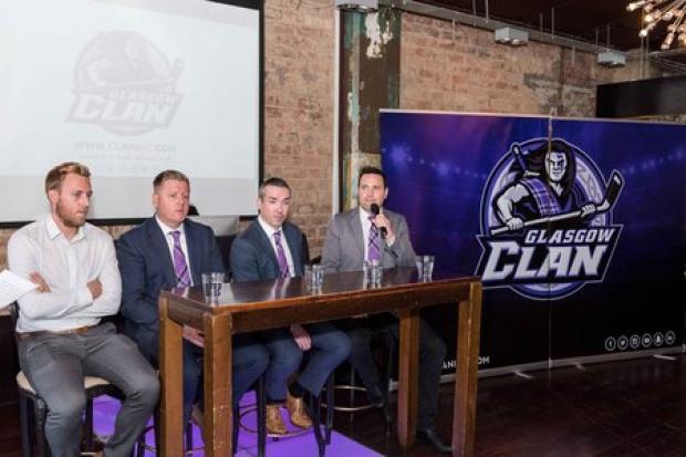 Glasgow Clan Head Coach Pete Russell, and Director of Hockey Operations Gareth Chalmers, show off the new logo and pre season jersey: Glasgow Clan Ice Hockey Club announce their rebrand and new logo at Club 29, Glasgow on  ,3 July 2018, Picture: Al Goold 