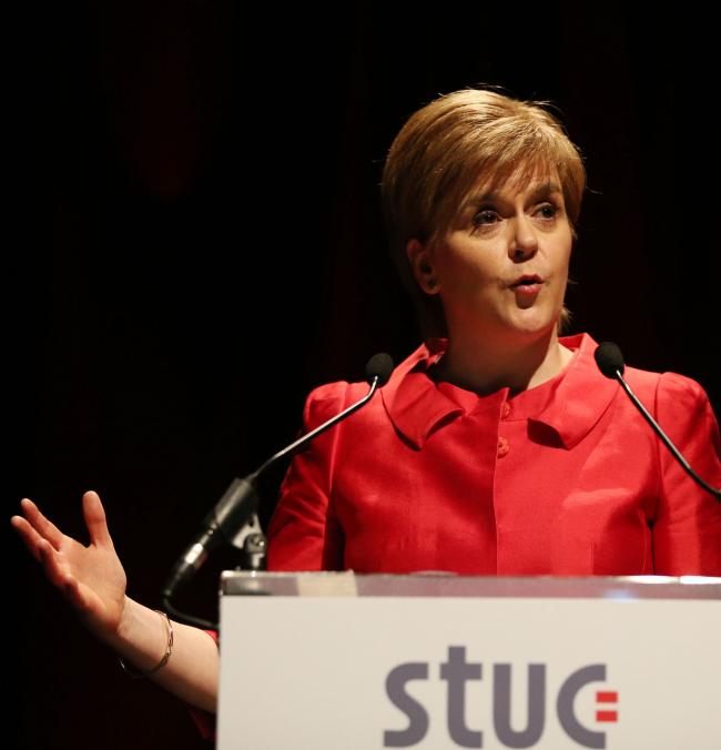 SNP leader Nicola Sturgeon speaks at the STUC conference in Aviemore. PRESS ASSOCIATION Photo. Picture date: Monday April 24, 2017. Ms Sturgeon cast the general election as a straight fight between her own party and the Conservatives north of the border d