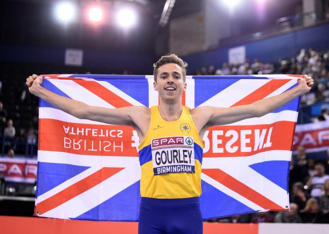BIRMINGHAM, ENGLAND - FEBRUARY 10: Neil Gourley poses after winning the Men's 1500m Final during Day Two of the SPAR British Athletics Indoor Championships at Arena Birmingham on February 10, 2019 in Birmingham, England. (Photo by Nathan Stirk/Getty I