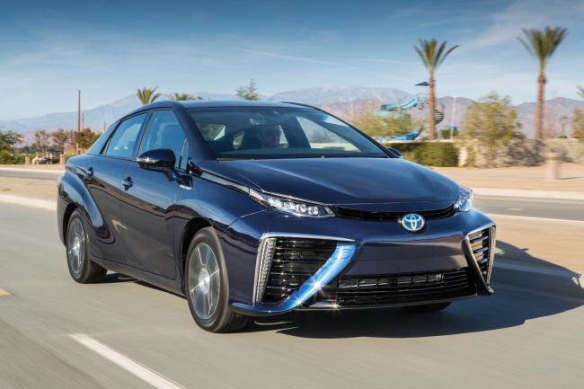 The Toyota Mirai, a hydrogen-fuel-cell powered saloon car.