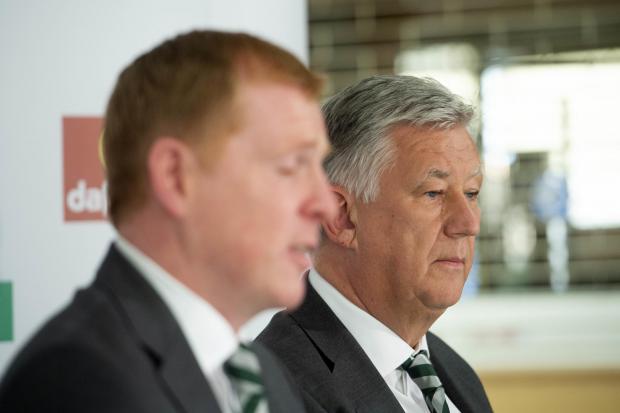 Former Celtic chief executive Peter Lawwell with ex-manager Neil Lennon