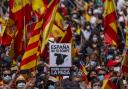 Thousands gather during a protest against the Spanish government's plan to issue pardons to a dozen imprisoned Catalan separatist leaders, in Madrid in 2021.